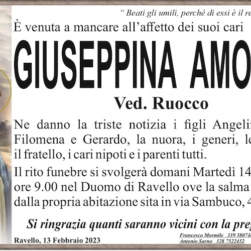 Ravello piange la scomparsa della signora Giuseppina Amodio