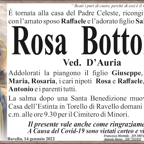 Ravello piange la scomparsa della signora Rosa Bottone. Adesso potrà ricongiungersi con il figlio
