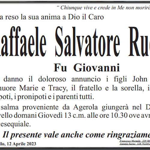 Ravello piange la scomparsa di Raffaele Salvatore Ruocco, fu Giovanni