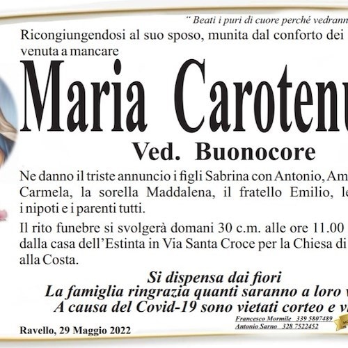 Ravello porge l'ultimo saluto alla signora Maria Carotenuto, vedova Buonocore