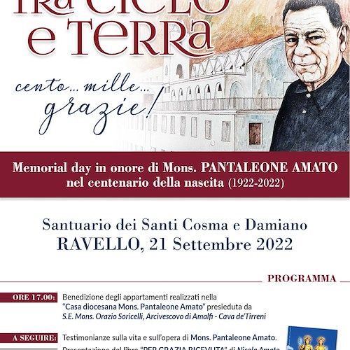 Ravello ricorda Mons. Pantaleone Amato a cento anni dalla nascita: 21 settembre si presenta il libro "Per Grazia Ricevuta"