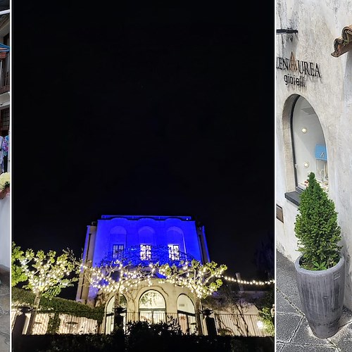 Ravello, sale la febbre azzurra nella Città della Musica. Villa Eva si illumina dei colori del Napoli /Foto Gallery