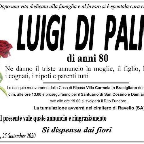 Ravello saluta Luigi Di Palma. Sabato i funerali