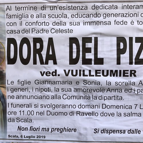Ravello, si è spenta la maestra Dora Del Pizzo. Ha educato generazioni di fanciulli
