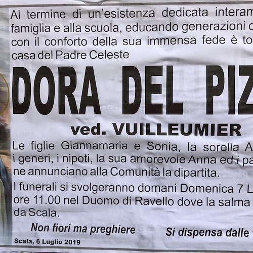 Ravello, si è spenta la maestra Dora Del Pizzo. Ha educato generazioni di fanciulli