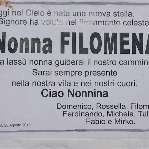 Ravello: si è spenta la signora Filomena Di Landro, oggi i funerali