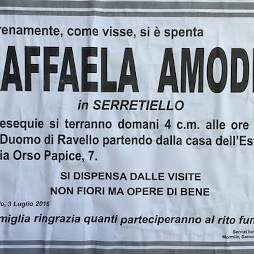 Ravello, si è spenta la Signora Raffaela Amodio