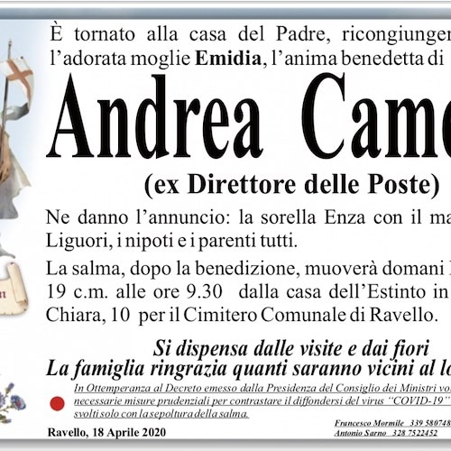 Ravello: si è spento Andrea Camera, ex direttore Poste