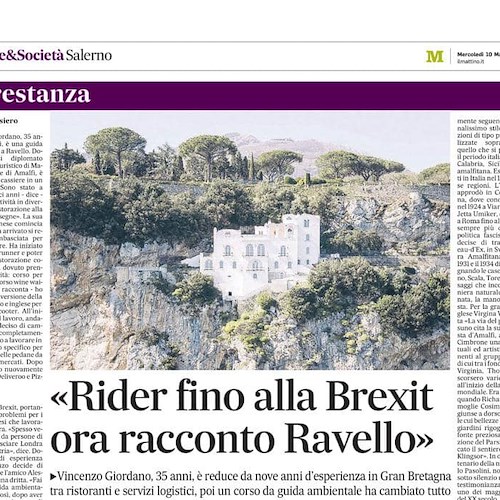 Ravello, sul Mattino la storia di Vincenzo Giordano, da rider di Londra a guida escursionista nella sua città