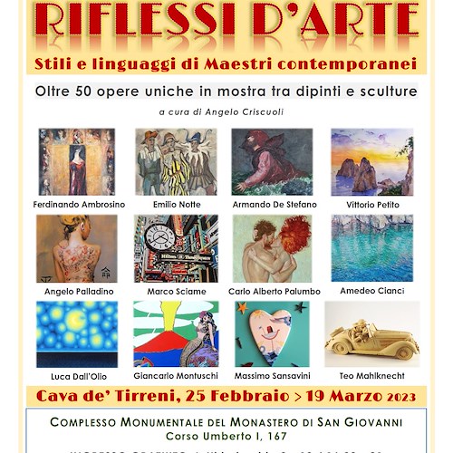 “Riflessi d’Arte”, la mostra a Cava de’ Tirreni dal 25 Febbraio al 19 Marzo 2023 /FOTO