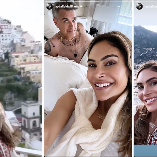Robbie Williams sbarca a Positano, i video virali pubblicati dalla moglie Ayda /foto