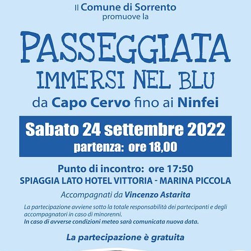 Sabato a Sorrento una "Passeggiata immersi nel blu"