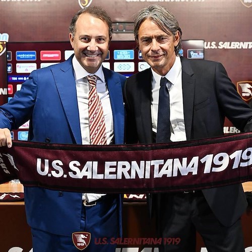Salernitana, il Presidente Iervolino presenta il mister Filippo Inzaghi /foto