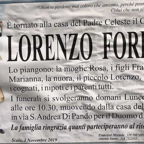 Scala, addio all'ex giardiniere comunale Lorenzo Forino