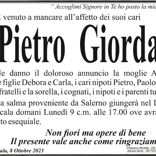 Scala piange la morte di Pietro Giordano, aveva 75 anni