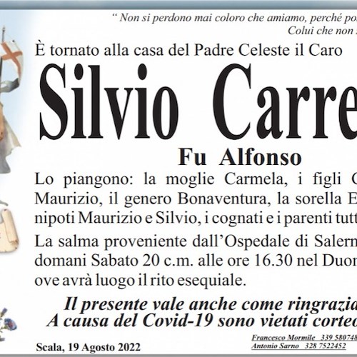 Scala piange la scomparsa di Silvio Carretta, 20 agosto i funerali