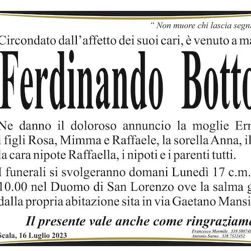 Scala porge l'ultimo saluto a Ferdinando Bottone, aveva 97 anni