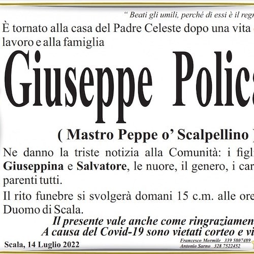 Scala porge l'ultimo saluto a Mastro Peppe Policane, l’ultimo scalpellino