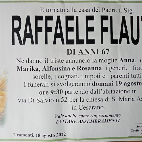 Sgomento a Tramonti per la morte di Raffaele Flauto, l'infermiere in pensione stroncato da un malore 