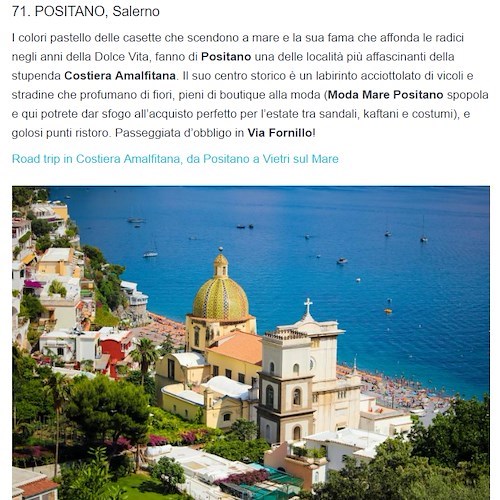 Skyscanner: Positano tra le '100 Città italiane che i turisti dovrebbero visitare'