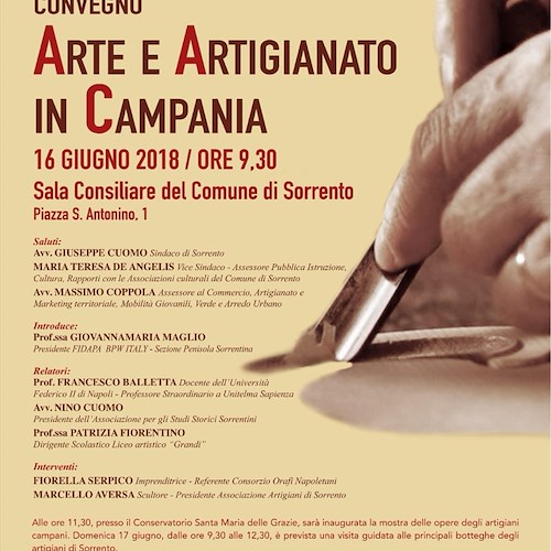 Sorrento, 16 giugno il convegno "Arte e artigianato in Campania"