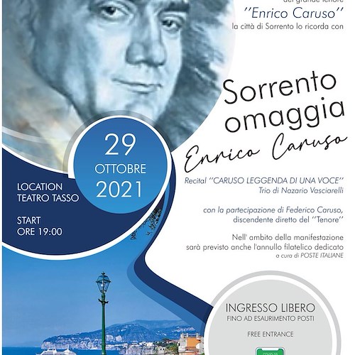 Sorrento omaggia Enrico Caruso, venerdì 29 ottobre evento al Teatro Tasso