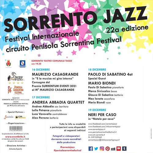 Sorrento ospita Mario Biondi, Maurizio Casagrande e i Neri per Caso per una kermesse jazz
