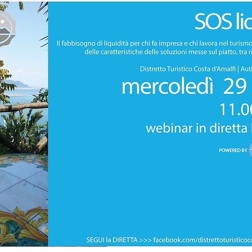 “SOS Liquidità”, 29 aprile il nuovo webinar del Distretto Turistico Costa d'Amalfi