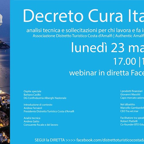 Sostegno a famiglie e imprese: Distretto Turistico Costa d'Amalfi oggi live su Facebook 