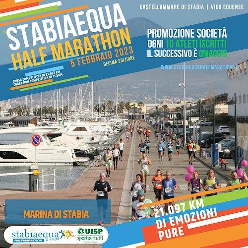 Stabiaequa Half Marathon, 5 febbraio torna la gara podistica da Castellammare a Vico Equense