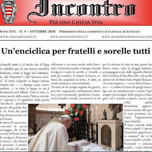 Su "Incontro per una Chiesa Viva" di Ottobre focus sull'enciclica "Fratelli Tutti"