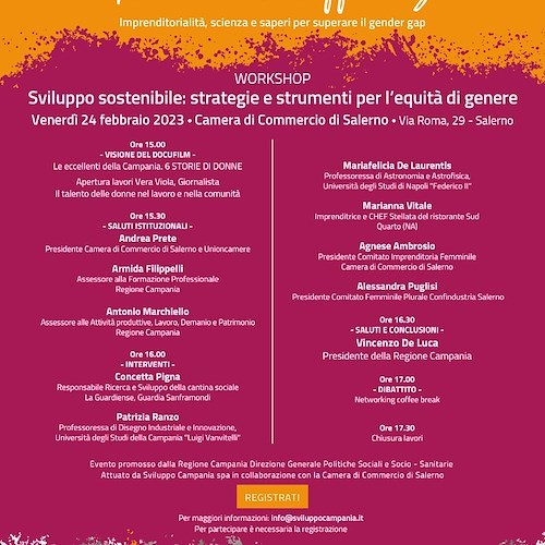 Sviluppo sostenibile: strategie e strumenti per l’equità di genere, 24 febbraio il convegno a Salerno