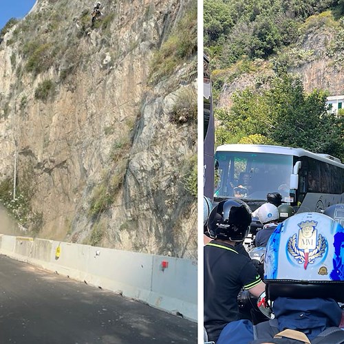Traffico in tilt sulla Statale “Amalfitana”, è in corso bonifica costoni a Conca dei Marini