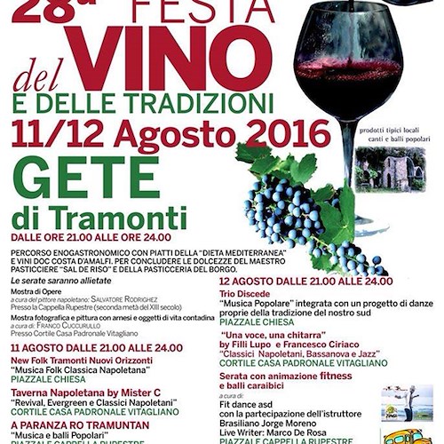 Tramonti: 11-12 agosto alla 'Festa del Vino e delle Tradizioni' Gete celebra il Tintore /PROGRAMMA