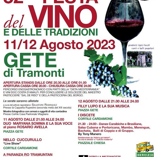 Tramonti: 11 e 12 agosto a Gete ritorna la "Festa del Vino", l’evento che esalta il Tintore e le tradizioni