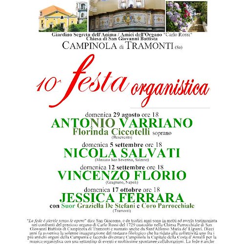 Tramonti, 29 agosto parte la decima edizione della "Festa organistica"