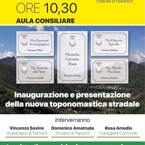 Tramonti aggiorna la toponomastica e intitola strade e piazze comunali a cittadini illustri 