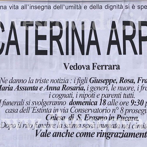 Tramonti e Maiori piangono la Signora Caterina Arpino, vedova Ferrara