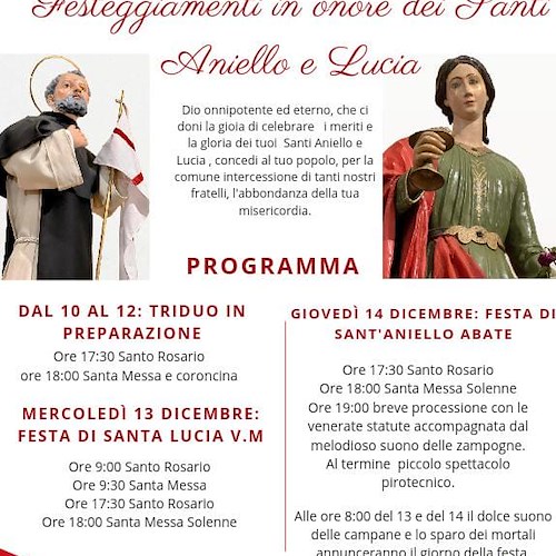 Tramonti, festività dei Santi Lucia e Aniello: il programma