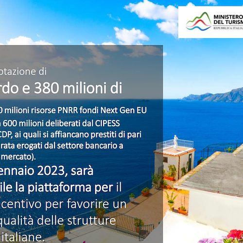 Turismo: 1 miliardo e 380 milioni per le strutture ricettive con il nuovo incentivo FRI-Tur 