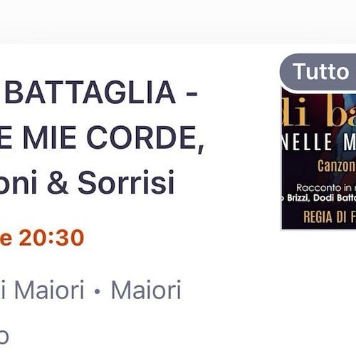 Tutto esaurito per Dodi Battaglia, stasera alla Tendostruttura di Maiori