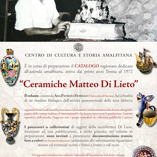 Un volume sulla storica attività “Ceramiche Matteo Di Lieto” di Amalfi: ecco come contribuire