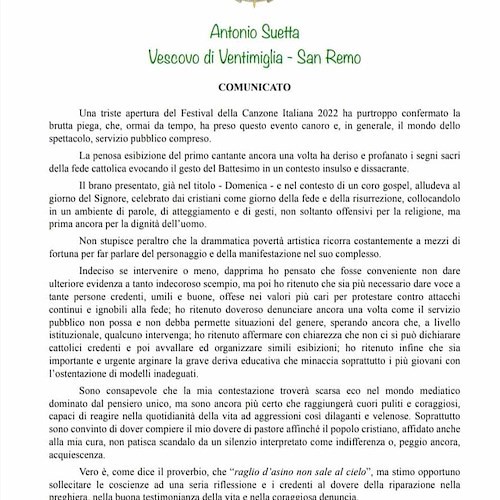 Vescovo e Codacons contro il “battesimo” di Achille Lauro a Sanremo