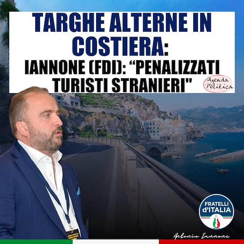 Viabilità in Costa d'Amalfi, Iannone (FdI) interroga ministro Giovannini: «Non è con le targhe alterne che si elimina il traffico»