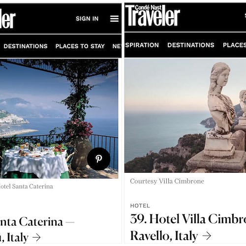 Viaggi: per i lettori di Condè Nast Traveler due alberghi della Costiera Amalfitana tra i 50 migliori al mondo 
