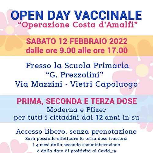 Vietri sul Mare, 12 febbraio open day vaccinale alla Scuola di Via Mazzini